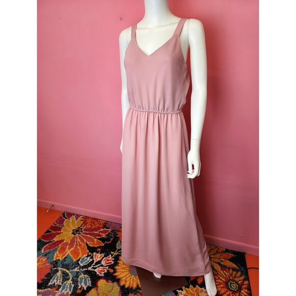 Size Small to XL | Vintage 1970's Dusty Rose 2 Piece Maxi Dress with Blouse - Picture 4 of 10
